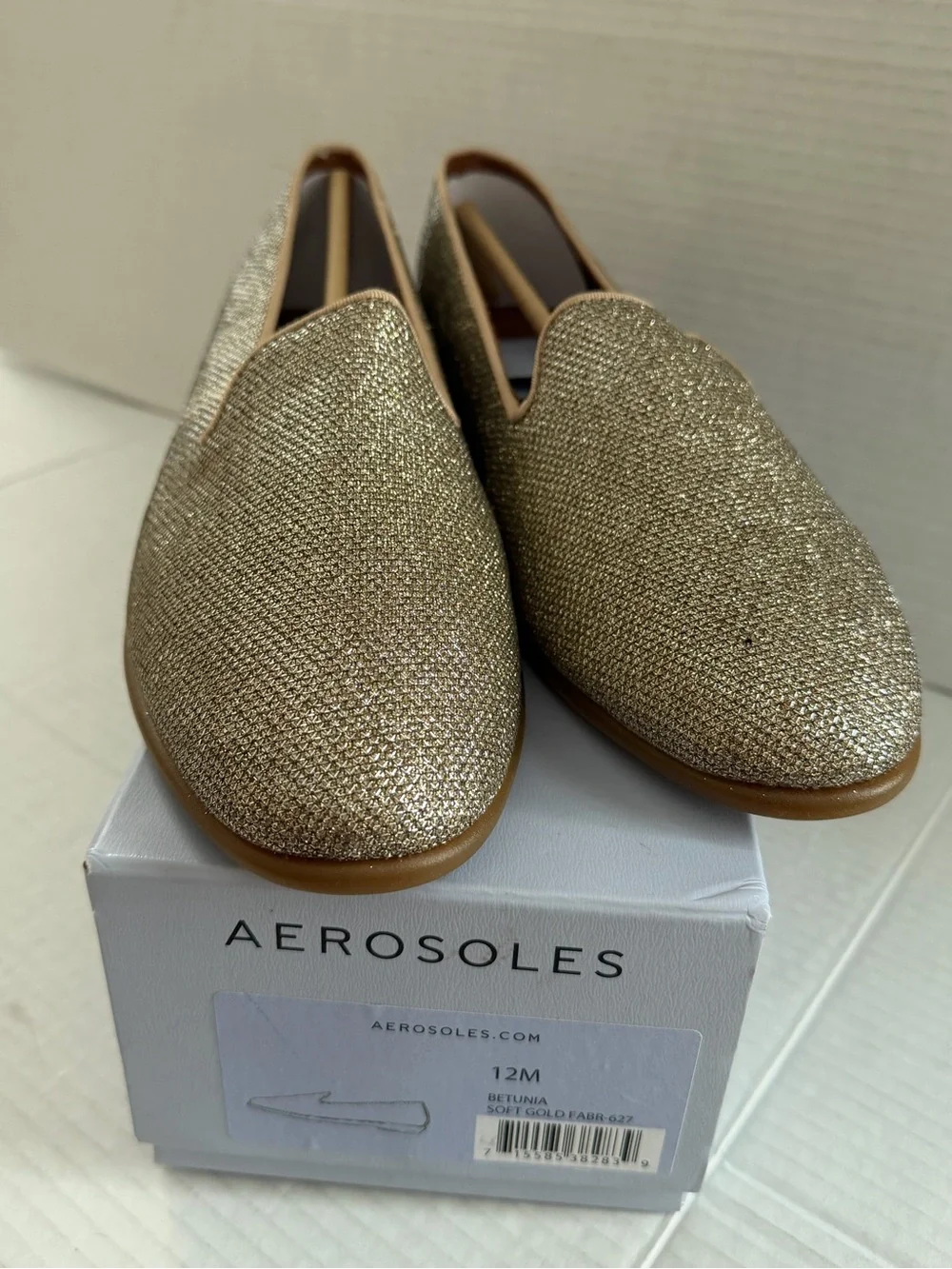Aerosoles Women’s Loafers Betunia Ballet Flats Shoes Soft Gold Fabric 12 New